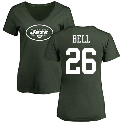 New York Jets Green Women LeVeon Bell Name and Number Logo NFL Football #26 T Shirt->women nfl jersey->Women Jersey